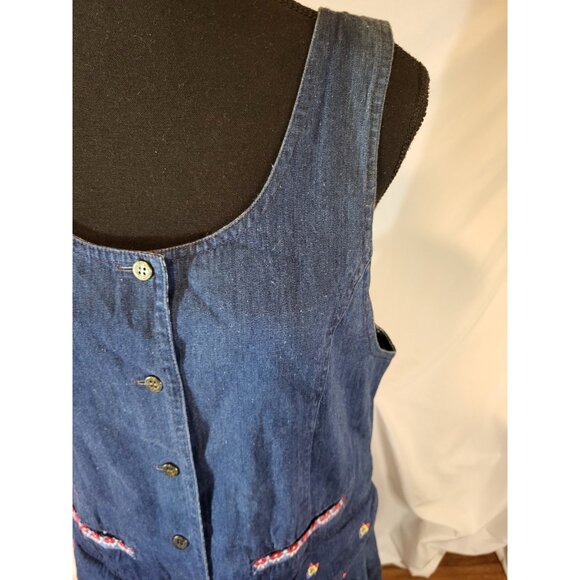 Vintage Susan Bristol Size 12 Denim Embroidered Dress Modest - Picture 2 of 11